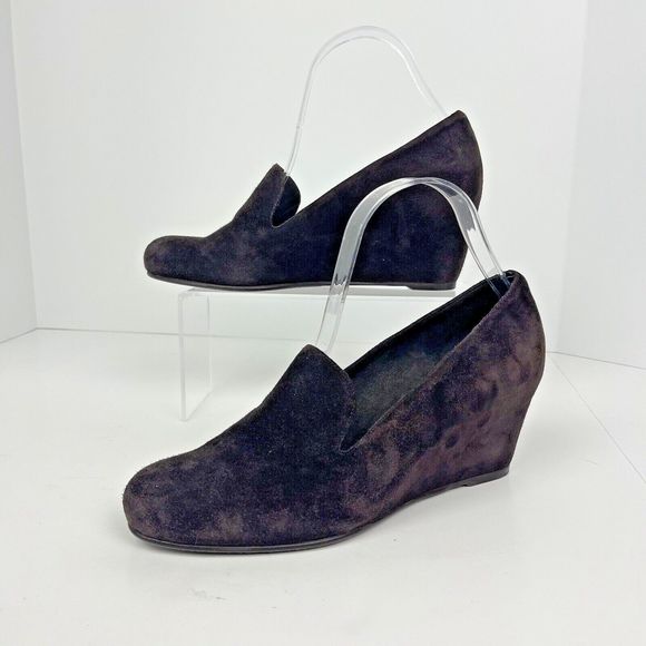 Stuart Weitzman Wedges Womens Size 8 Brown Suede Loafers Sleek Striking Modern - Picture 1 of 8